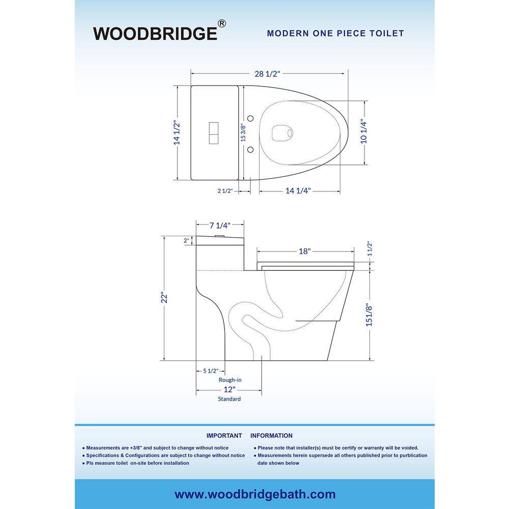 WOODBRIDGE Conserver 1-Piece 1.28 GPF High Efficiency Dual Flush Elongated All-in-One Toilet in White with Seat Included HB0735MB