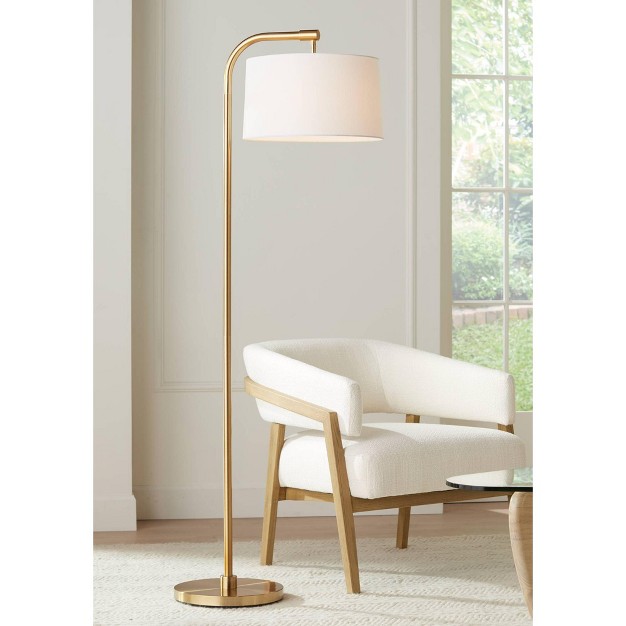 Tall Warm Gold Metal White Fabric Drum Shade For Living Room Reading Family Bedroom Office House Home