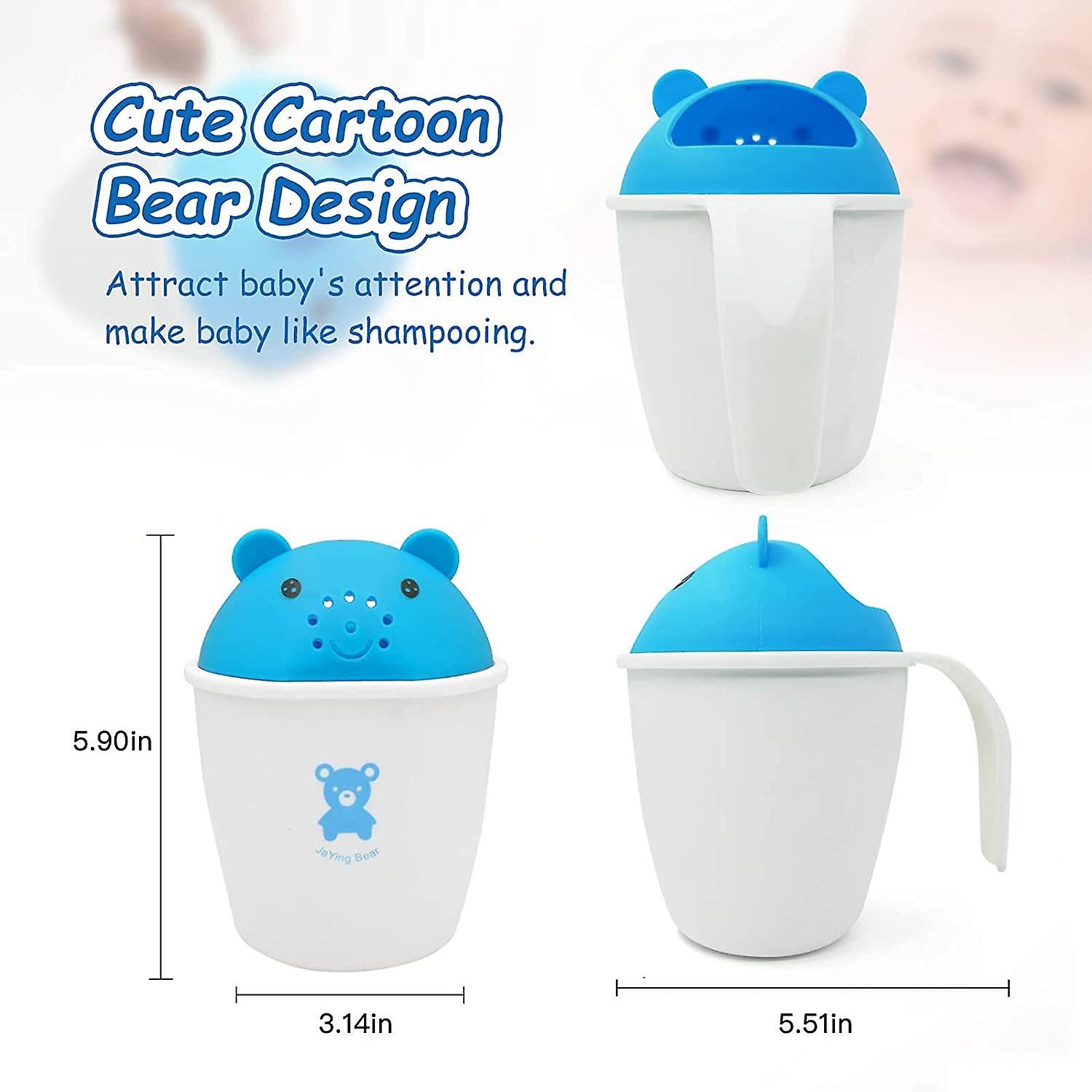 Baby Bath Rinse Cup - Little Bear Cartoon Baby Shower Cups With Handle - Bath Rinser Pail To Wash Hair And Wash Out Shampoo By Protecting Infant Eyes