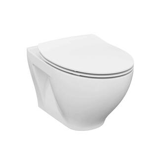 FINE FIXTURES Vogue Wall-Hung 2-Piece 1.6 GPF Dual Flush Round Toilet in White with Concealed Tank and Dual Flush Plate Seat Included WT11RM-CTA11BL