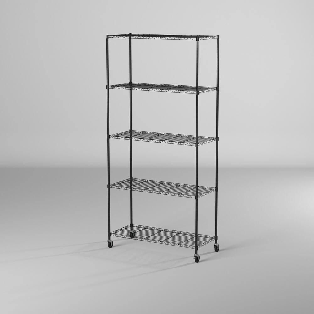 TRINITY EcoStorage Black 5-Tier Rolling Steel Wire Shelving Unit (36 in. W x 76 in. H x 18 in. D) TBFPB-0933