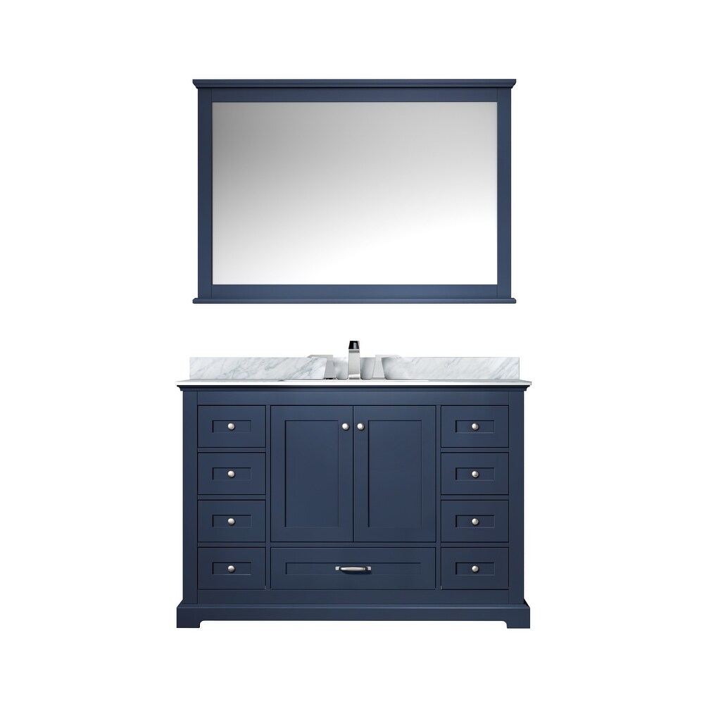 Dukes 48 in. W x 22 in. D Navy Blue Single Bath Vanity  Carrara Marble Top  Faucet Set  and 46 in. Mirror