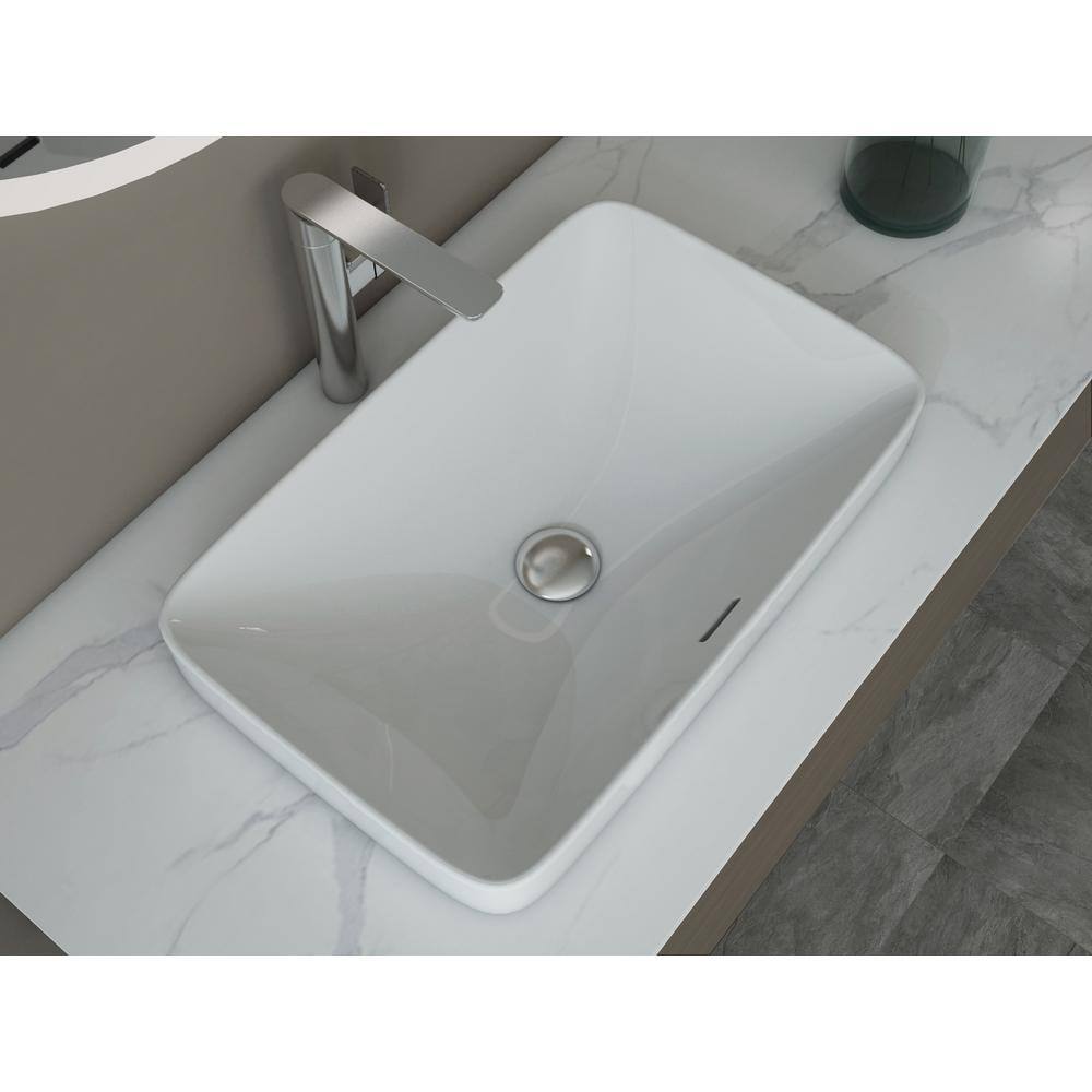 Glacier Bay 23.6 in. Ceramic Rectangular Vessel Bathroom Sink in White with Overflow Drain LW1828