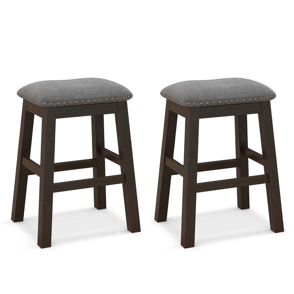 Costway Set of 2 Upholstered Saddle Bar Stools 24.5'' Dining Chairs   See Details