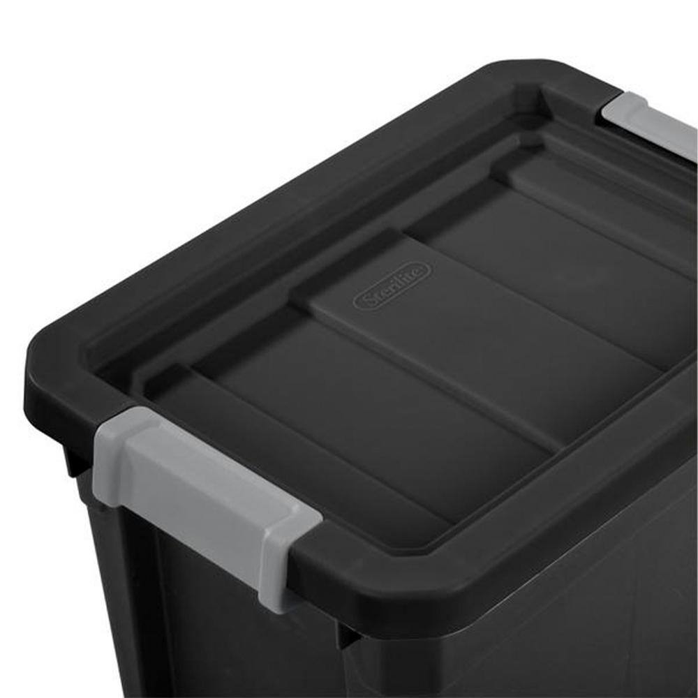 Sterilite 7.5 gal. Rugged Industrial Storage Totes with Latch Lid in Black (6-Pack) 6 x 14839006