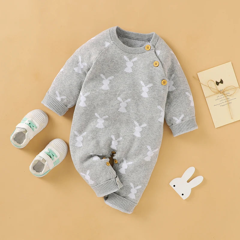 Baby Romper Cotton Knitted Newborn Boy Girl Jumpsuit Outfit  Long Sleeve Fall Toddler Infant Winter Clothing Cute Rabbit Onesies