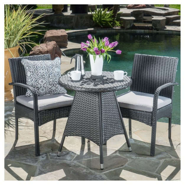 Peterson 3pc Wicker Patio Bistro Set Gray Christopher Knight Home