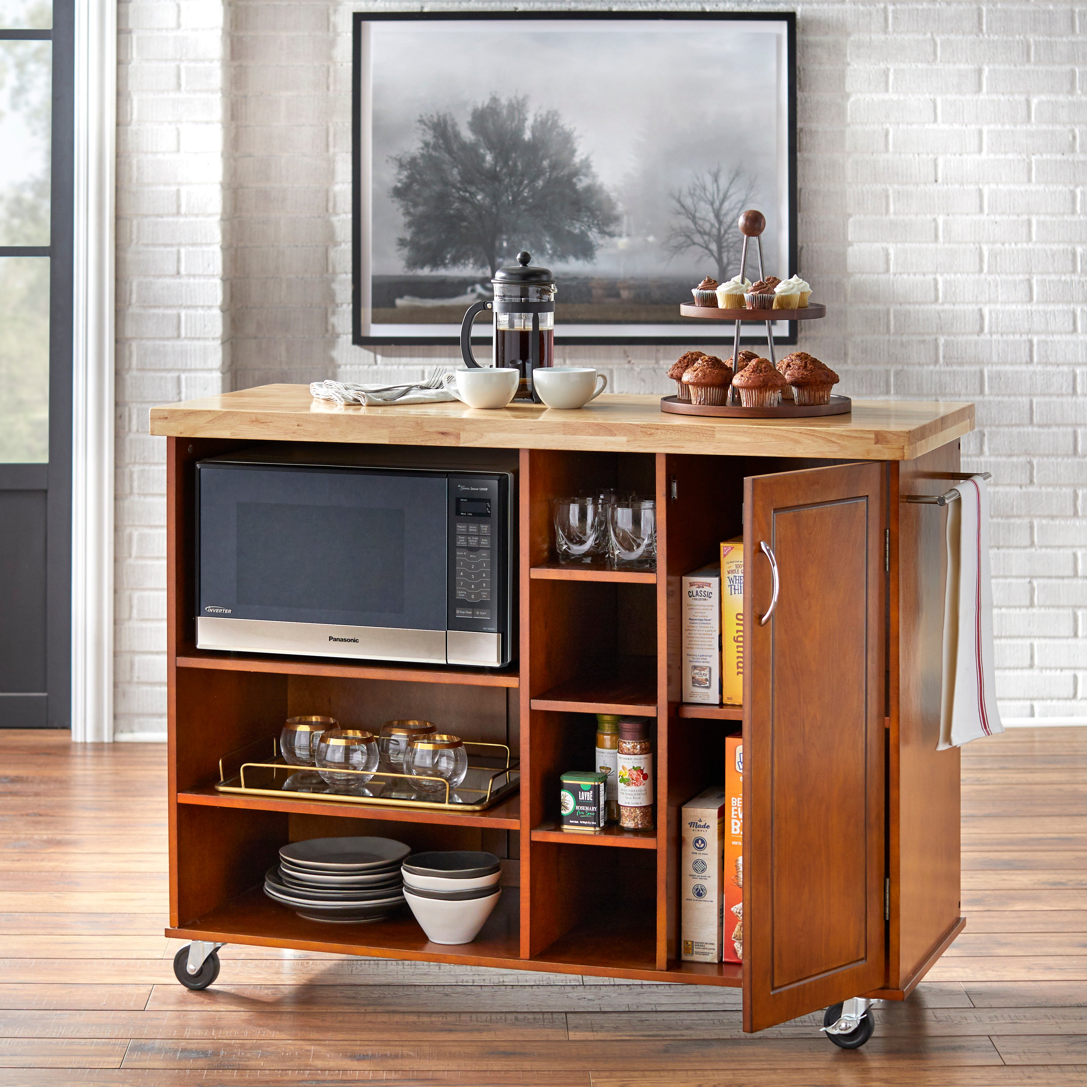 TMS Galvin Kitchen Microwave Cart， Walnut