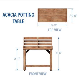 Backyard Discovery Farmhouse 36 in. W x 53 in. H Indoor Outdoor Potting Table Bench Serving Bar in Acacia Wood with Storage Shelf 2107038COM