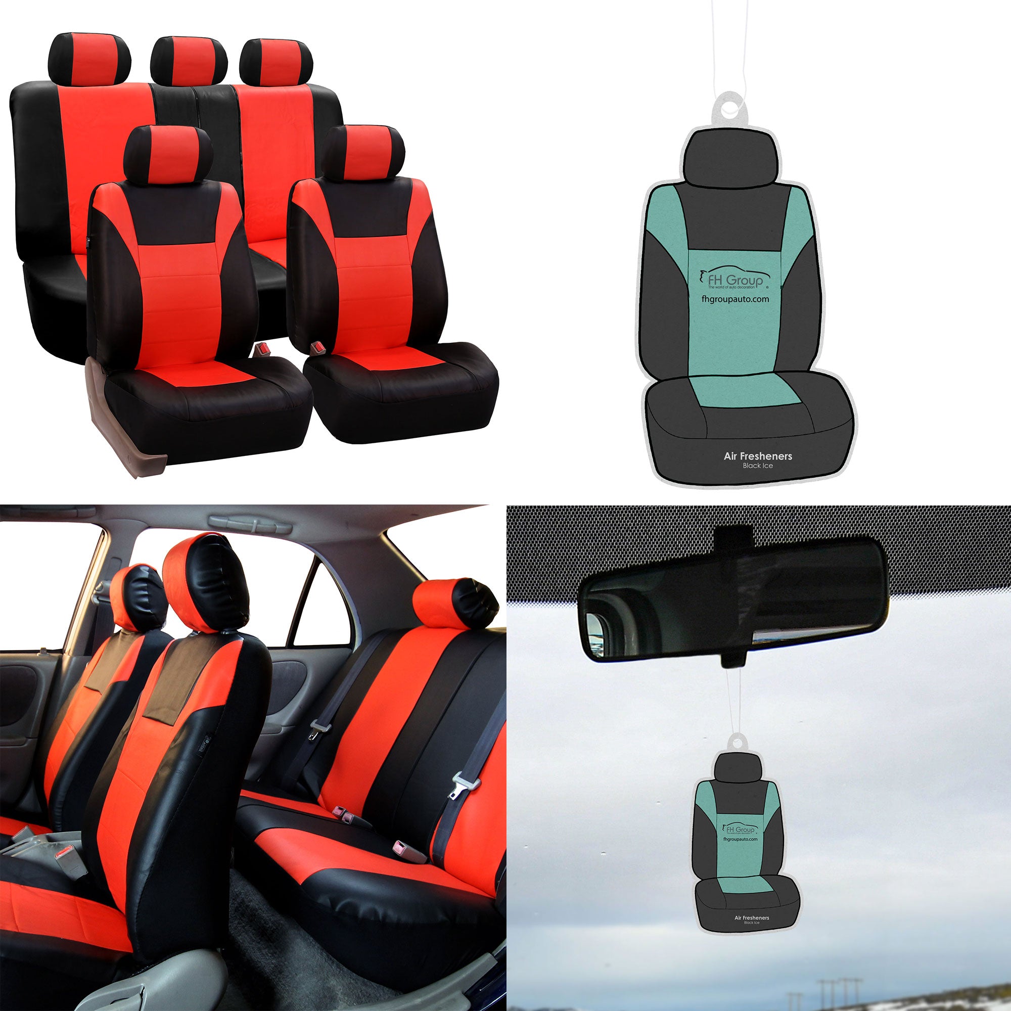 FH Group， Leather Seat Covers for Car Tangerine w/ Free Air Freshener， Airbag Compatible / Split Bench Covers