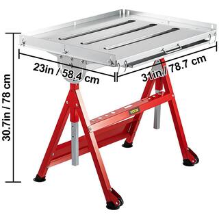 VEVOR Folding Welding Table 31 in. x 23 in. Steel Industrial Workbench with 400 lbs. Load Three 1.6 in. Slots Adjustable Angle HJTYCYBD13123SFPSV0