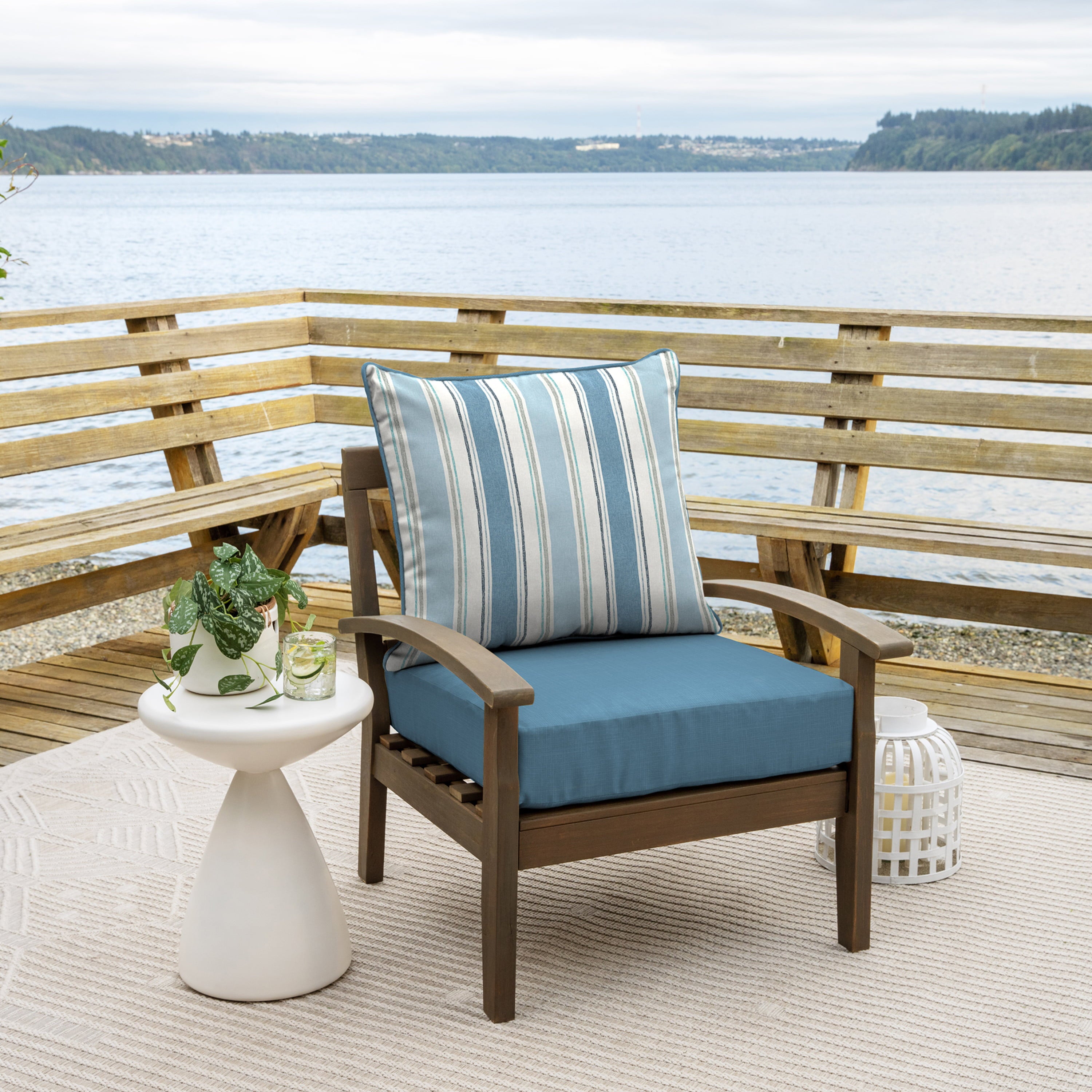 Arden Selections Outdoor Deep Seating Cushion Set 24 x 24， French Blue Linen Stripe