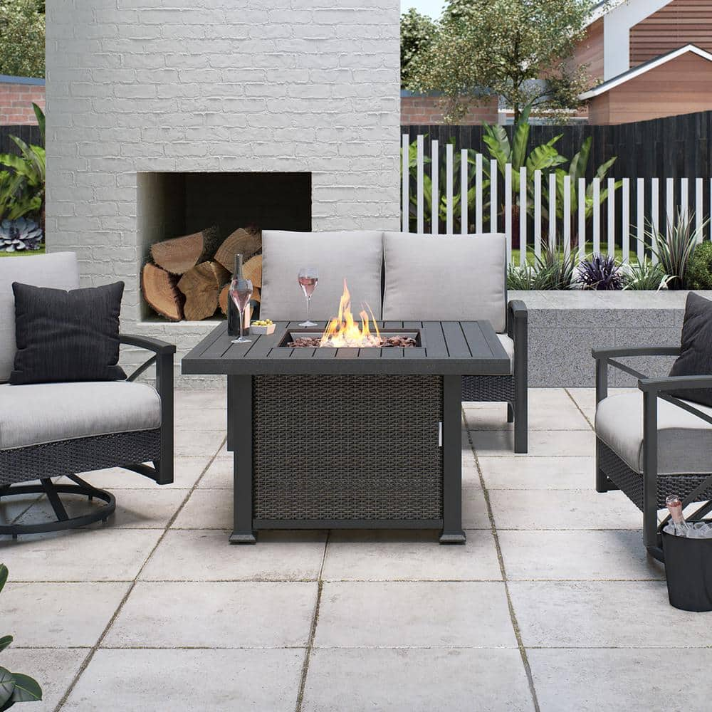 Hampton Bay Vendome 42 in. x 24 in. Square Aluminum Propane Fire Pit in Grey Vendome42G 1 PC