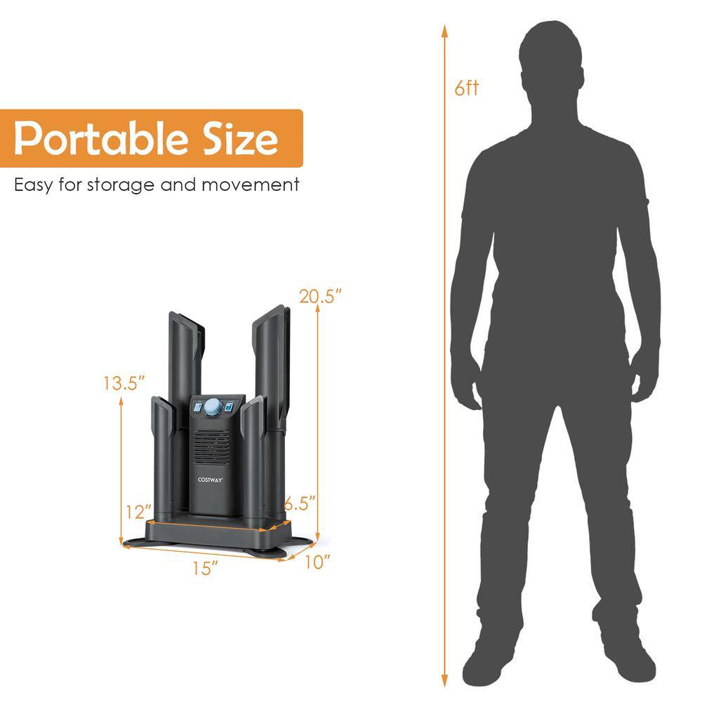 Costway 15 in. x 20.5 in. Plastic Electric Shoe Boot Dryer 4-Shoes with Ozone Disinfection 180-Minutes Timer Garment Rack Gray ES10085US-GR