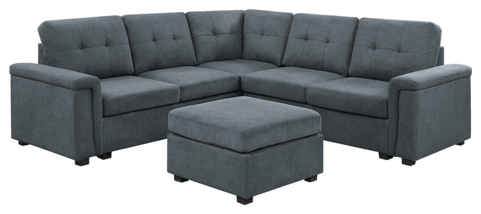 Isla Gray Woven Fabric 6 Seater Sectional Sofa With Ottoman   Transitional   Sectional Sofas   by Lilola Home  Houzz