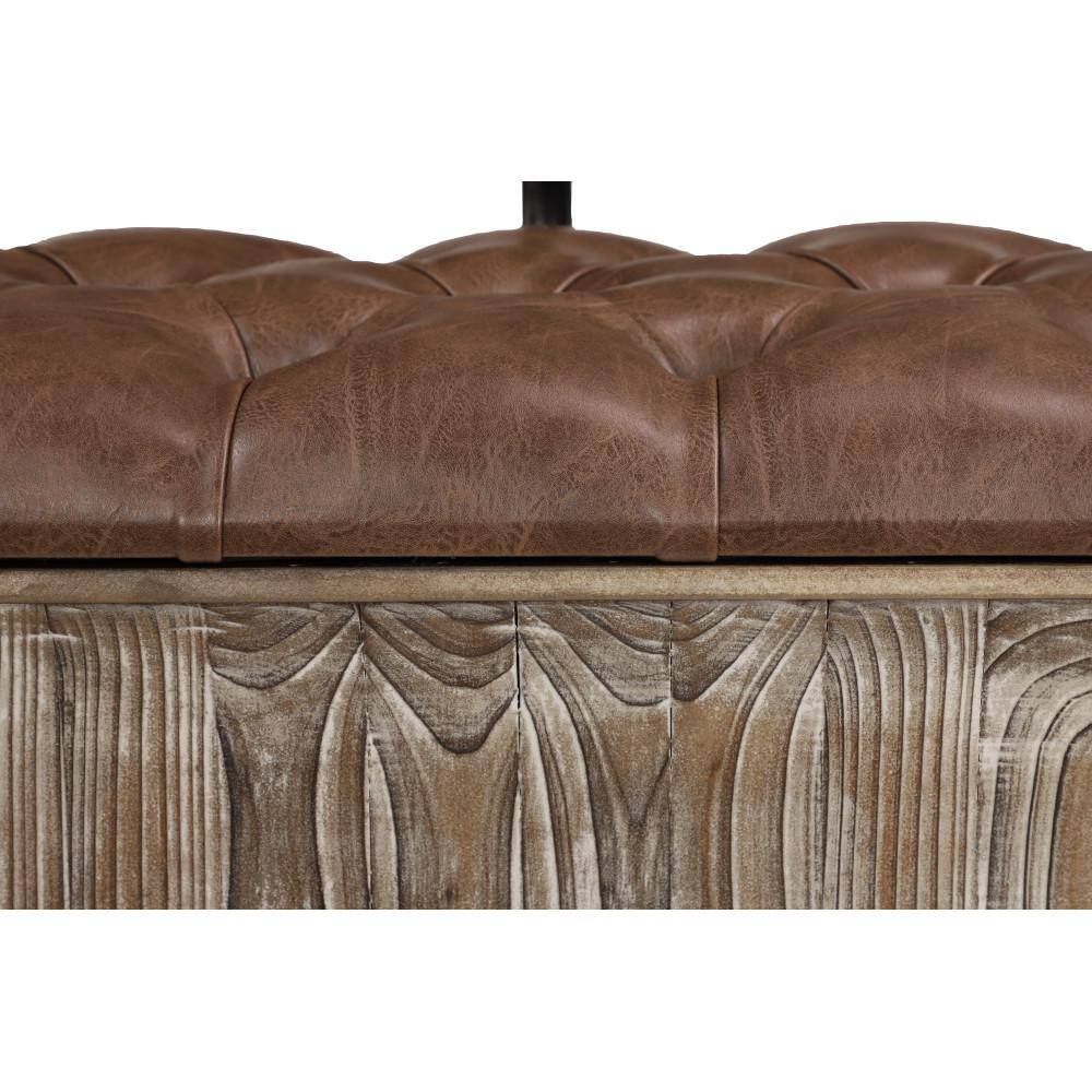 Litton Lane Brown Storage Bench with Tufted Faux Leather Seat and Back 32 in. X 47 in. X 20 in. 90673