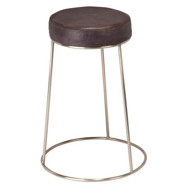 Yuk 24 Inch Metal Counter Stool， Tri-Legged Base， Padded Seat， Brown Finish