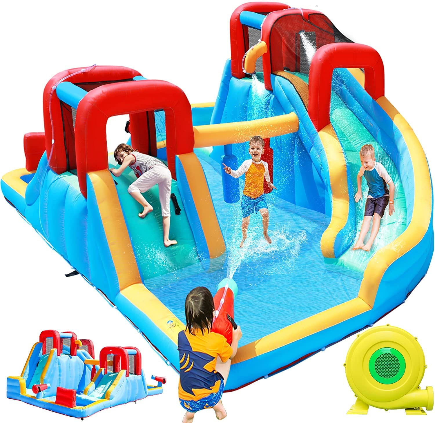 Inflatable Bounce House,Bouncy House with Slide and 750W Air Blower, Kids Bouncy Castle for Outdoor Backyard