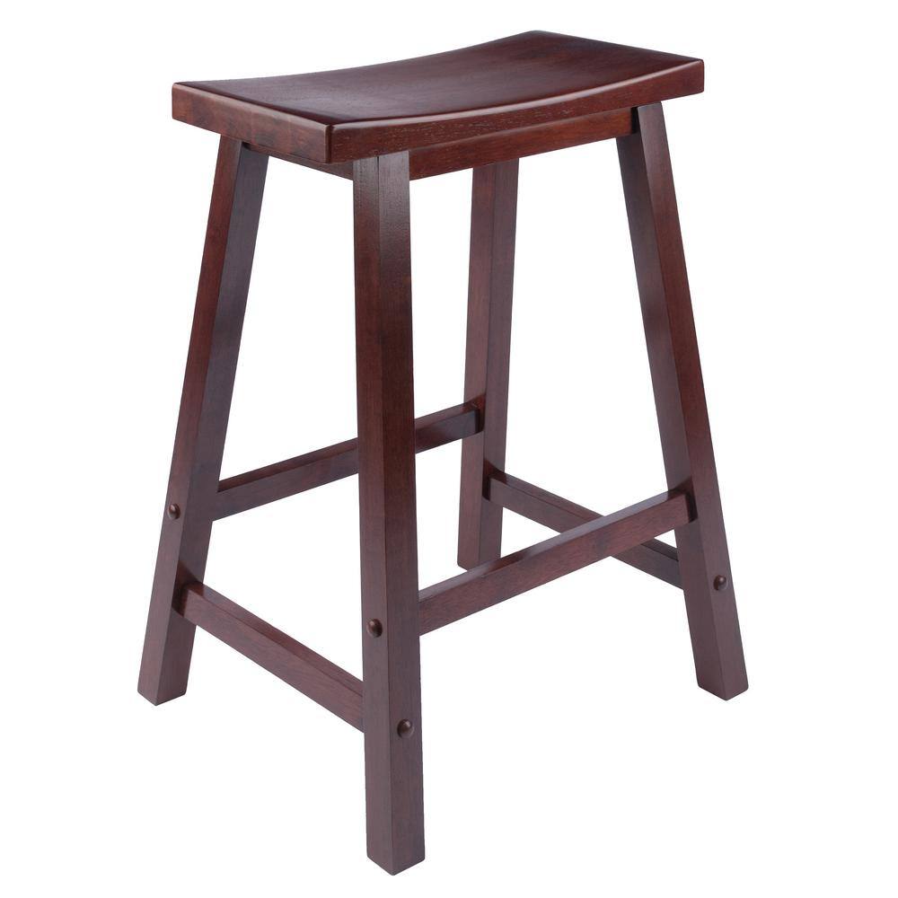 WINSOME WOOD Satori 24 in. Saddle Seat Walnut Counter Stool 94084