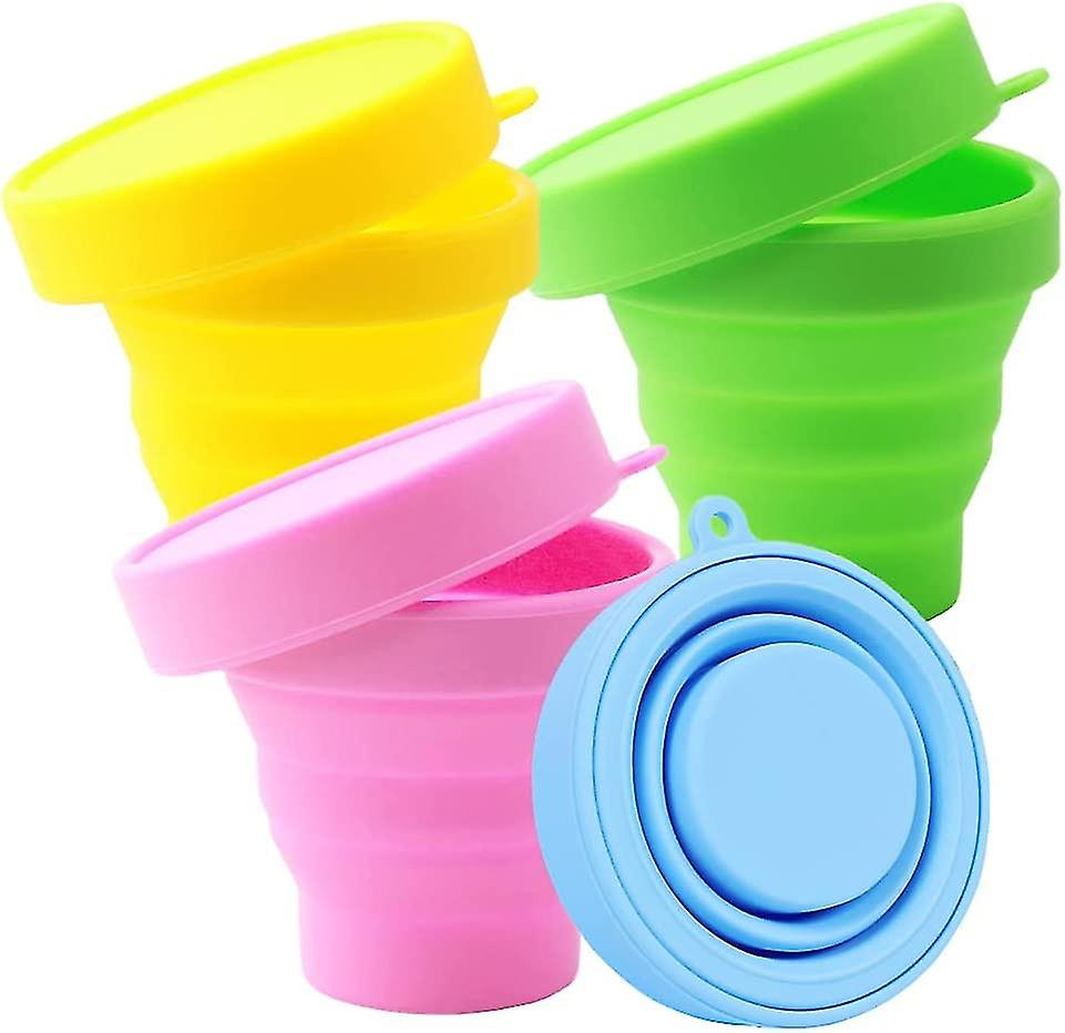 Camping Folding Cups， Silicone Cups Foldable， Folding Cups With Lids， Portable Silicone Cups， Camping Cups Stackable