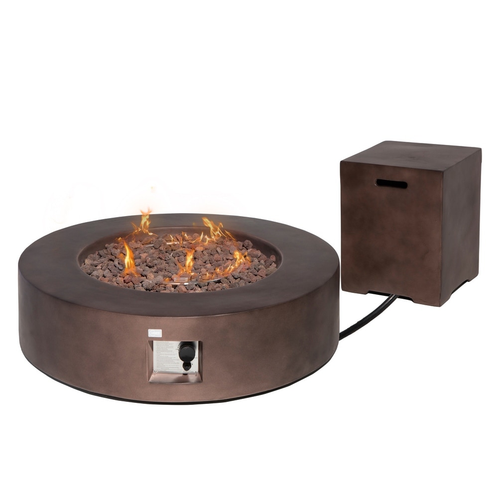 COSIEST 2 Piece Outdoor Concrete Propane Fire Pit Table with Tank Cover