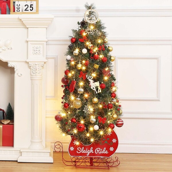 4.5ft PreLighted Artificial Sleigh Base Christmas Tree with 85PCS 8Mode Incandescent Warm White Lights