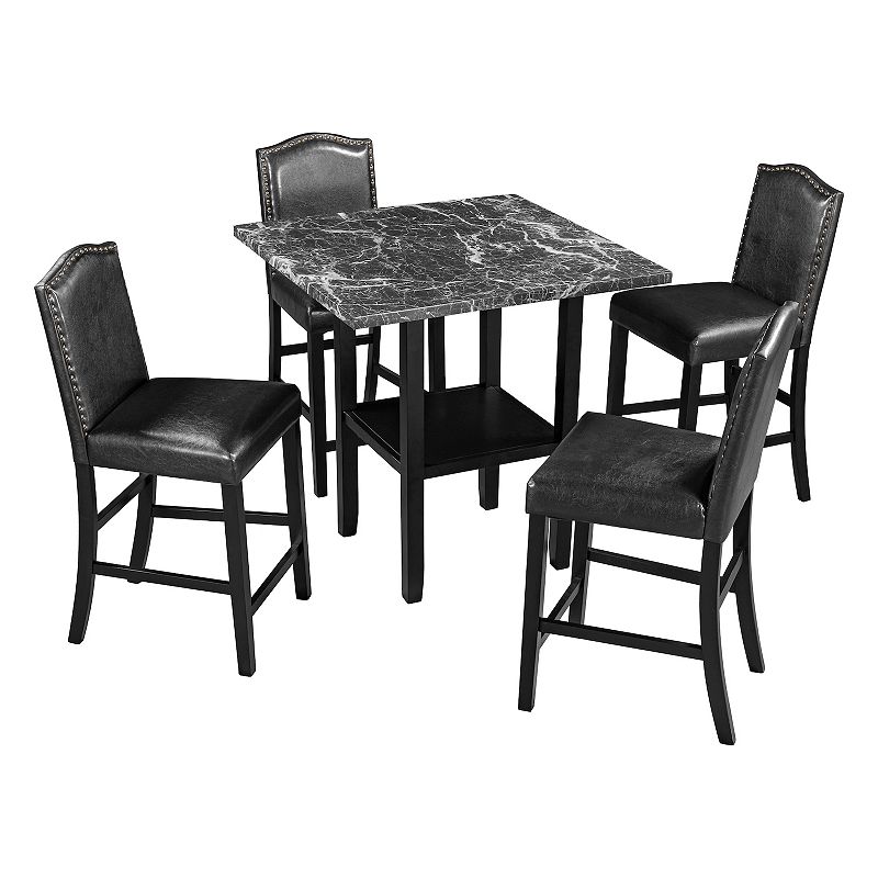 Merax 5 Piece Dining Set with Matching Chairs and Bottom Shelf for Dining Room