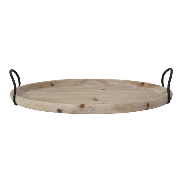 18 Oval Natural Ivory-Finished Wood with Curved Black Metal Handles - 13.8 W x 4.4 D x 19.5 H