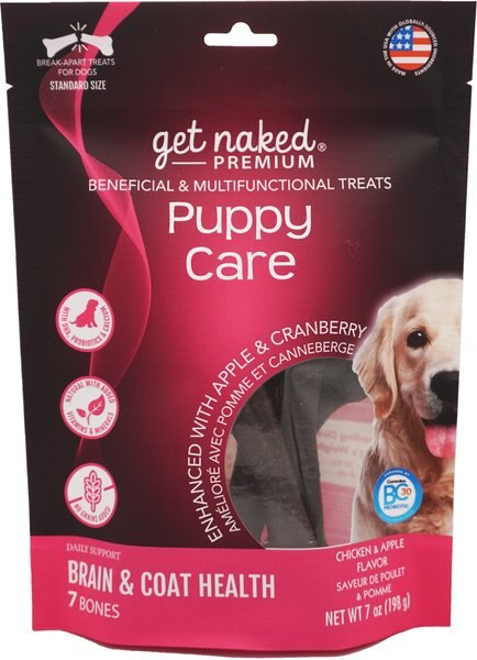 Get Naked Premium Puppy Care Chicken and Apple Flavor Grain-Free Dog Treats， 7 count