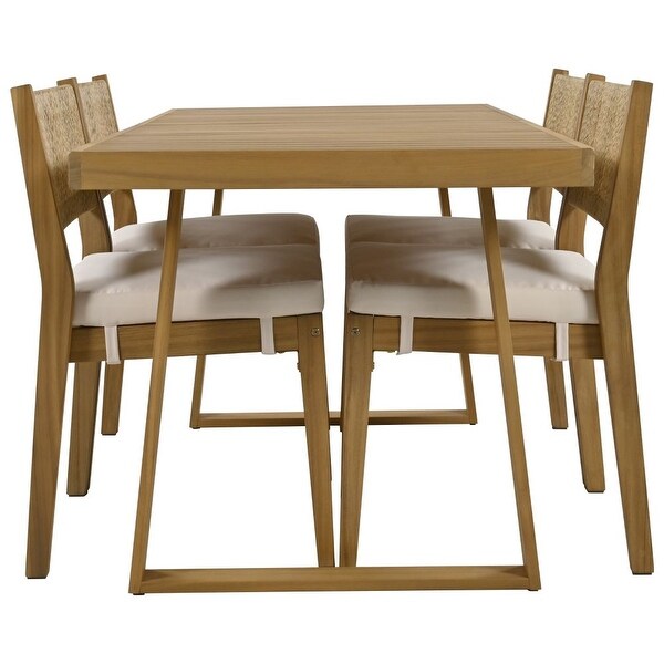 MultiPerson Outdoor Acacia Wood Dining Table and Chair Set，Thick Cushions，Suitable for Balcony