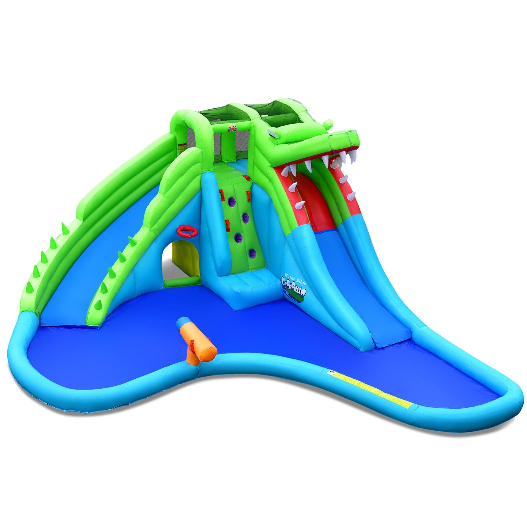 Gymax Crocodile Inflatable Water Slide Park Kids Bounce House w/ Dual Slides With 780W Blower