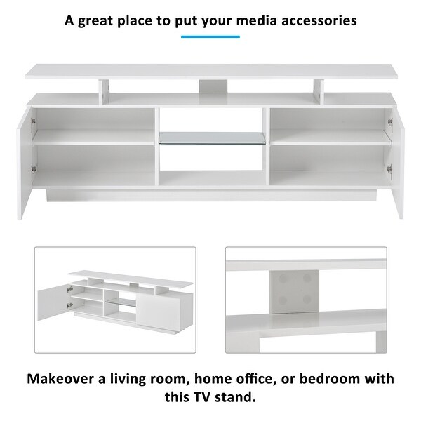 Modern TV Stand for TVs up to 65inches with LED lights， 16 Colors， for Livingroom， Bedroom， White