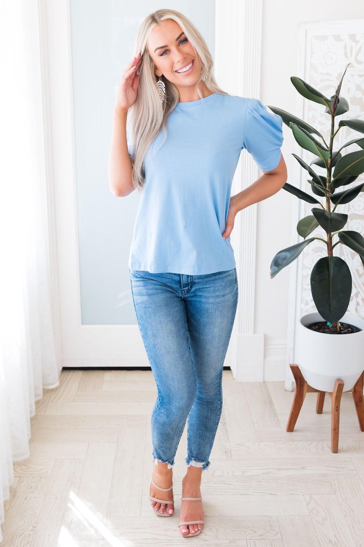 Lovely Skies Modest Puff Sleeve Top