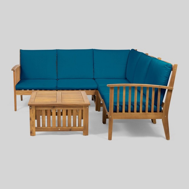 6pc Carolina Acacia Wood Sofa Sectional Set Blue Christopher Knight Home