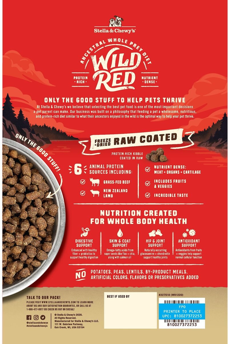 Stella and Chewy's Wild Red Raw Coated Kibble Wholesome Grains Red Meat Recipe Dry Dog Food