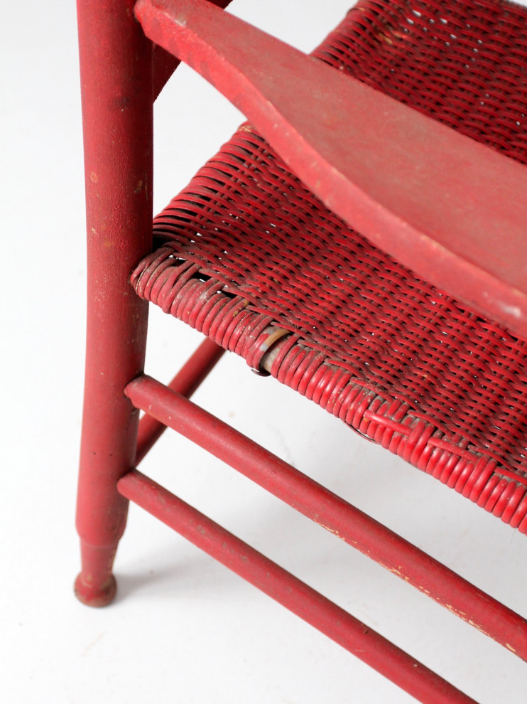 Consigned  Antique Red Wicker Seat Arm Chair   Farmhouse   Dining Chairs   by 86 Vintage  Houzz