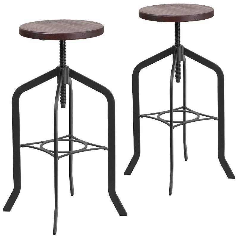 Emma and Oliver 2 Pack 30 Barstool with Adjustable Wood Seat - Kitchen Furniture - Rustic Stool