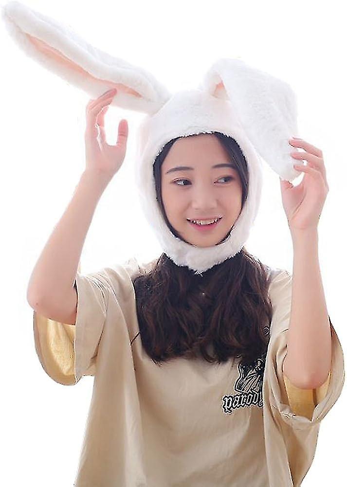 Plush Fun Bunny Ears Hood Women Costume Hats Christmas Gift Warm Soft And Cozy White