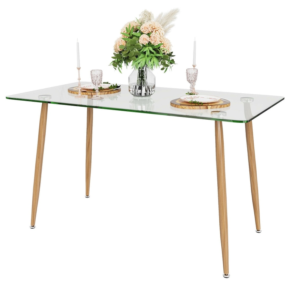 Modern Glass Rectangular Dining Table with Metal Legs   51\