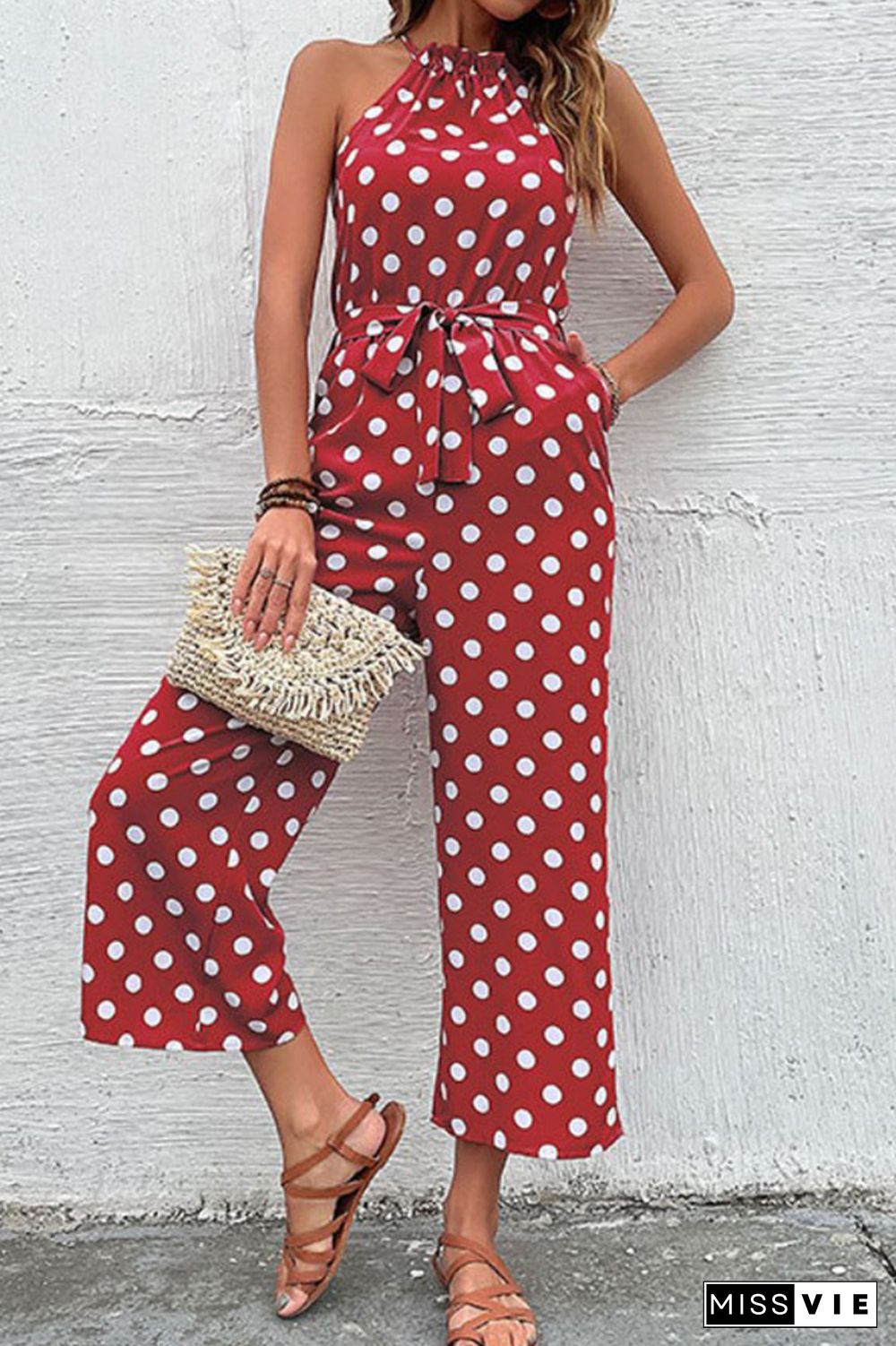 Polka Dot Long Pants Loose Jumpsuit Wholesale