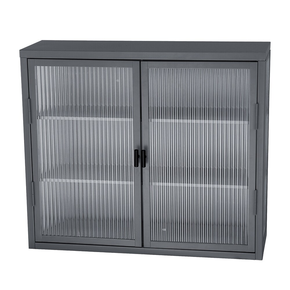 Double Glass Door Wall Cabinet With Detachable Shelves   N/A