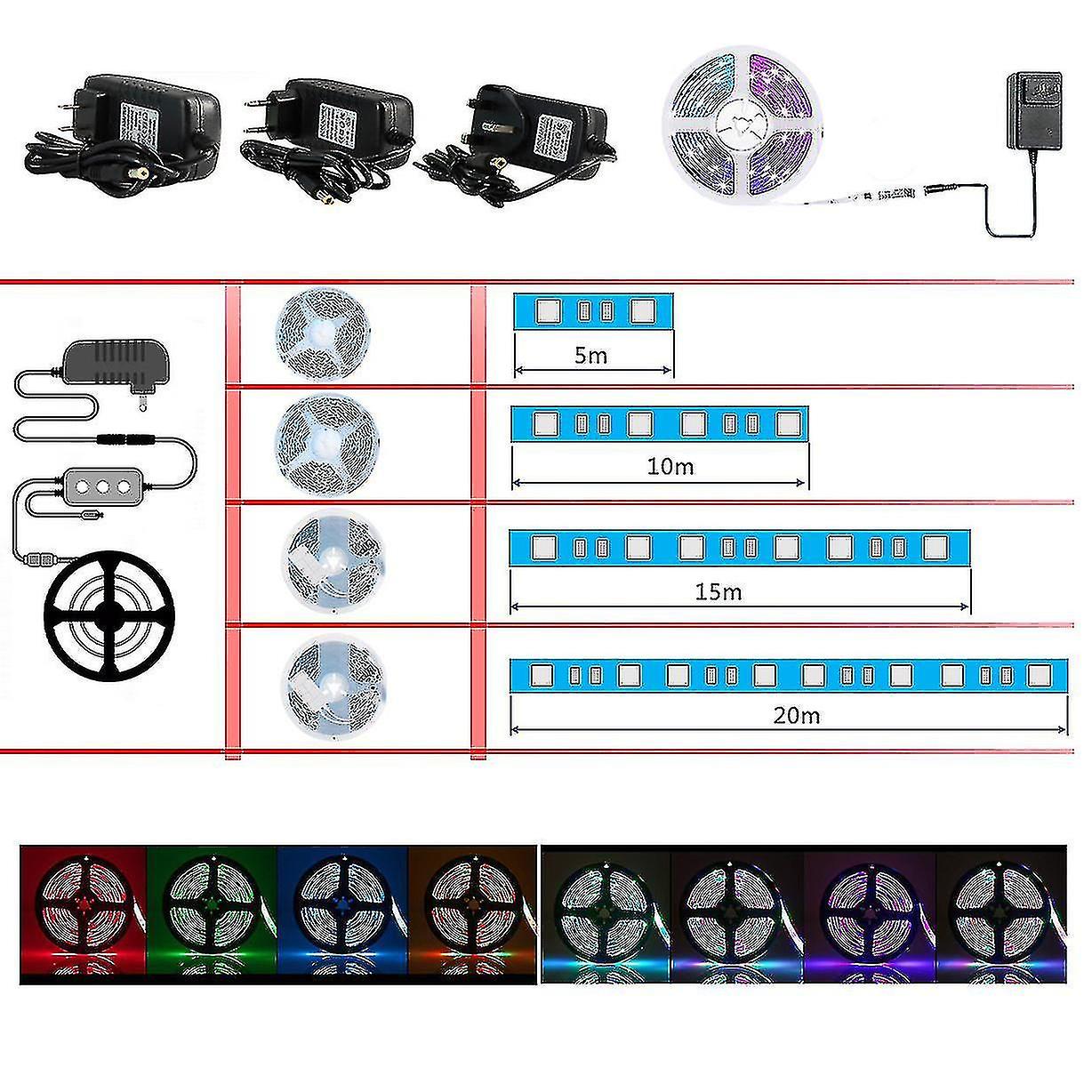 Bluetooth Led Strips 15 Meters - Rgb Lighting With Remote Control Smd 5050 Color Adjustment