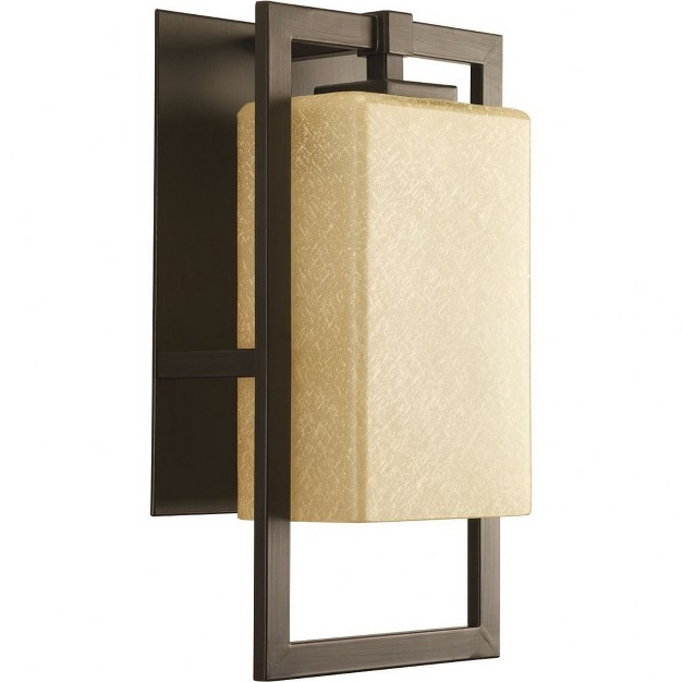 Progress Lighting Jack Collection 1 light Outdoor Sconce Porcelain Antique Bronze Etched Umber Flax Glass Shade