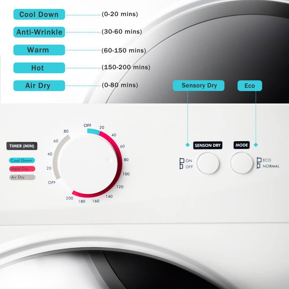 Tileon 1.41 cu. ft. Portable Electric Dryer in White with Easy Knob Control for 5 Modes AYBSZHD944