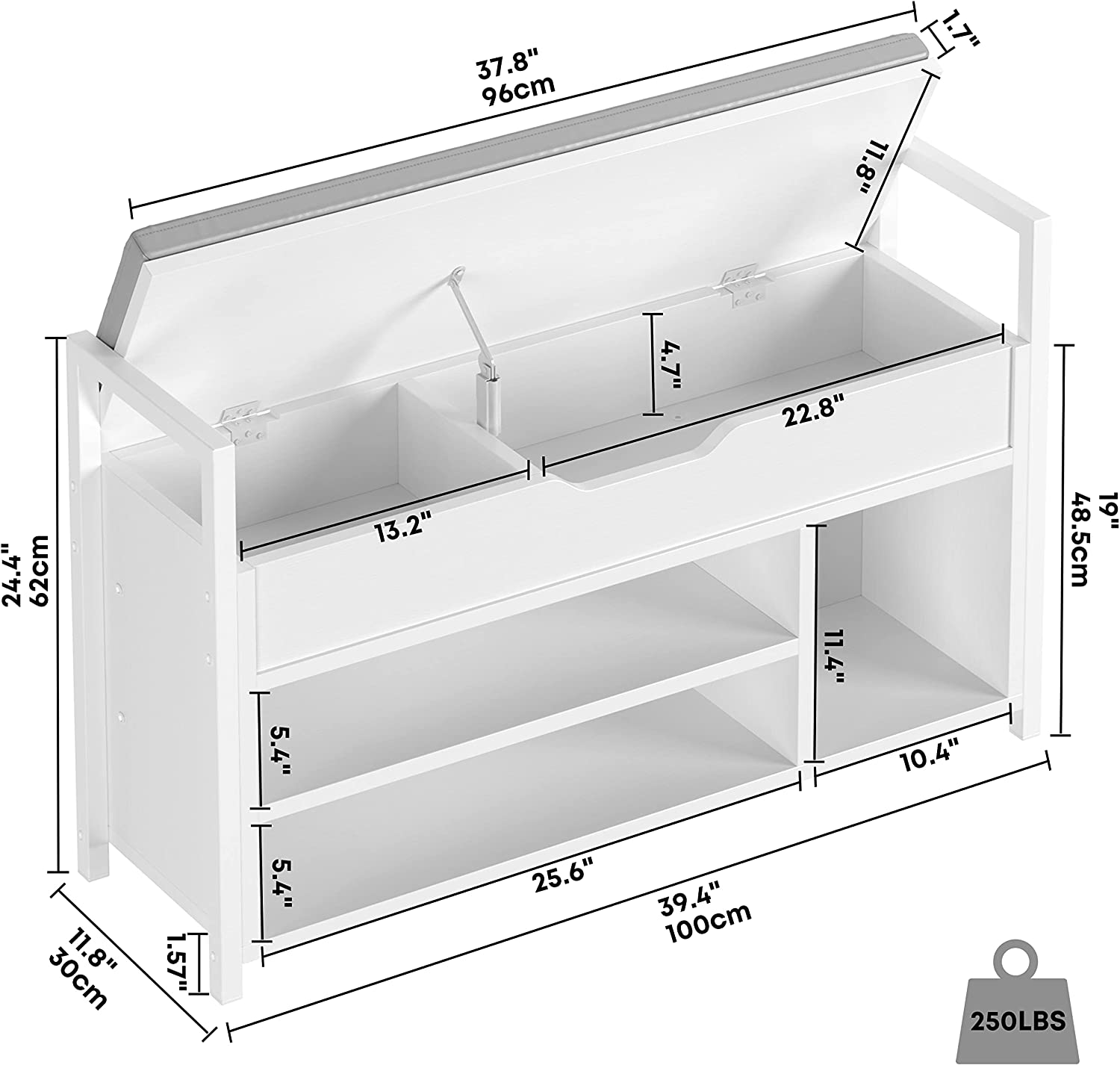 Shoe Storage Bench, Entryway Bench with Storage Box 2-Tier Shoe Rack for Entryway, Bedroom, Hallway