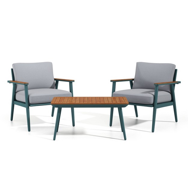 3pc Peakey Aluminum Patio Conversation Set Gray green oak Mibasics