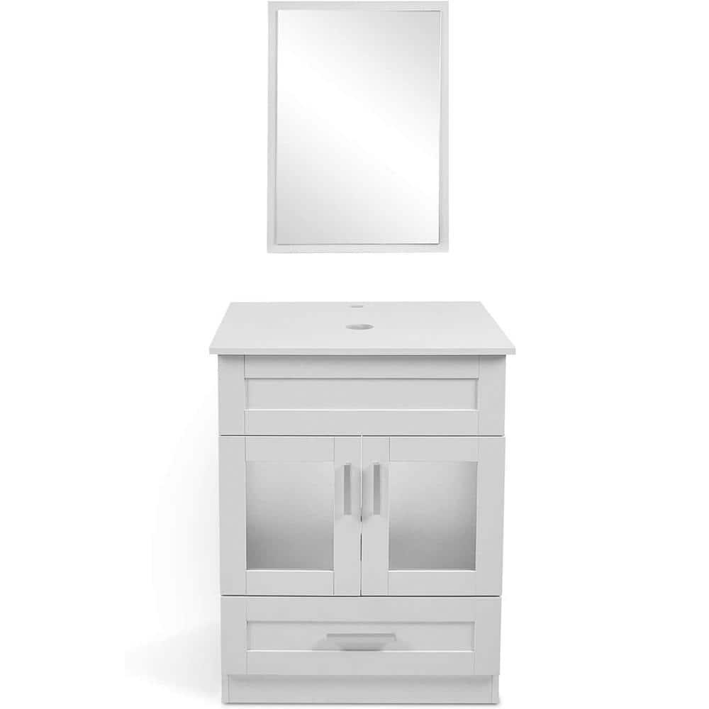 TOOLKISS 24 in W x 19 in D x 325 in H Bath Vanity Cabinet without Top Storage in White with Mirror