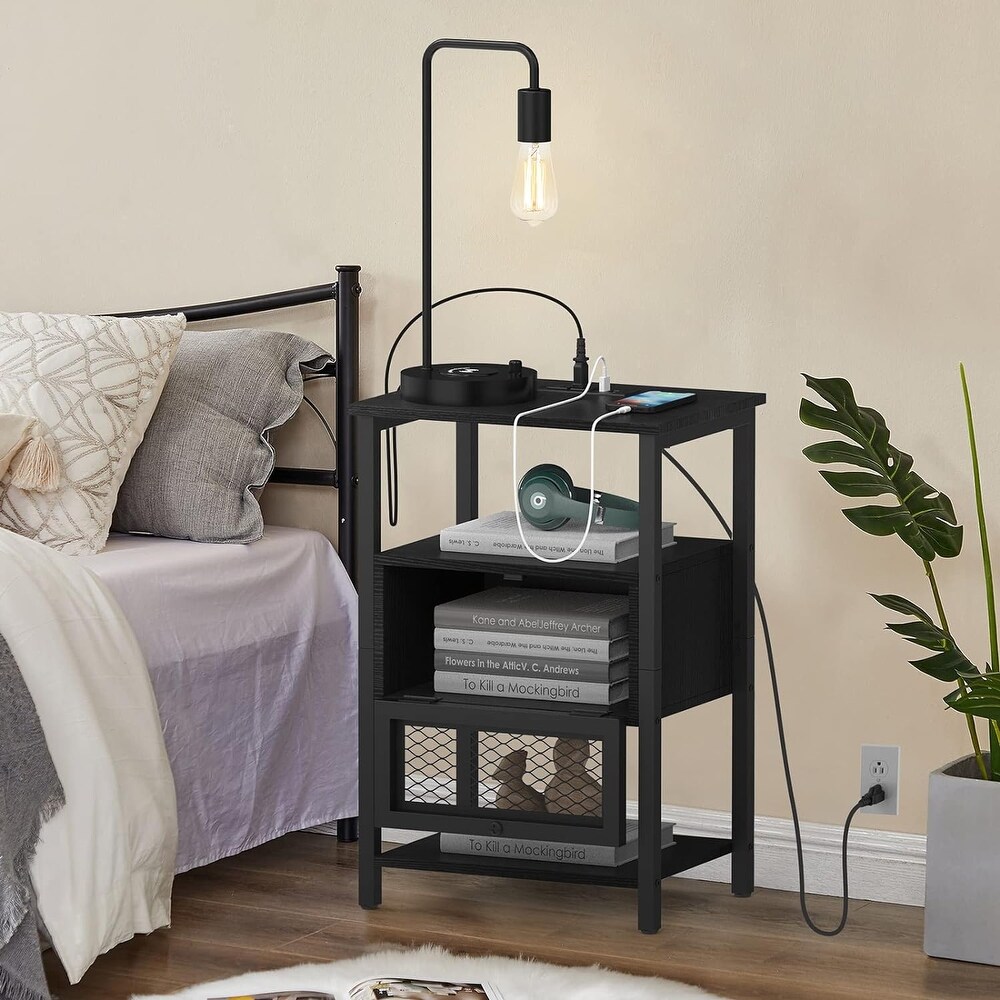 Small Bedside Table with USB Ports and Outlets