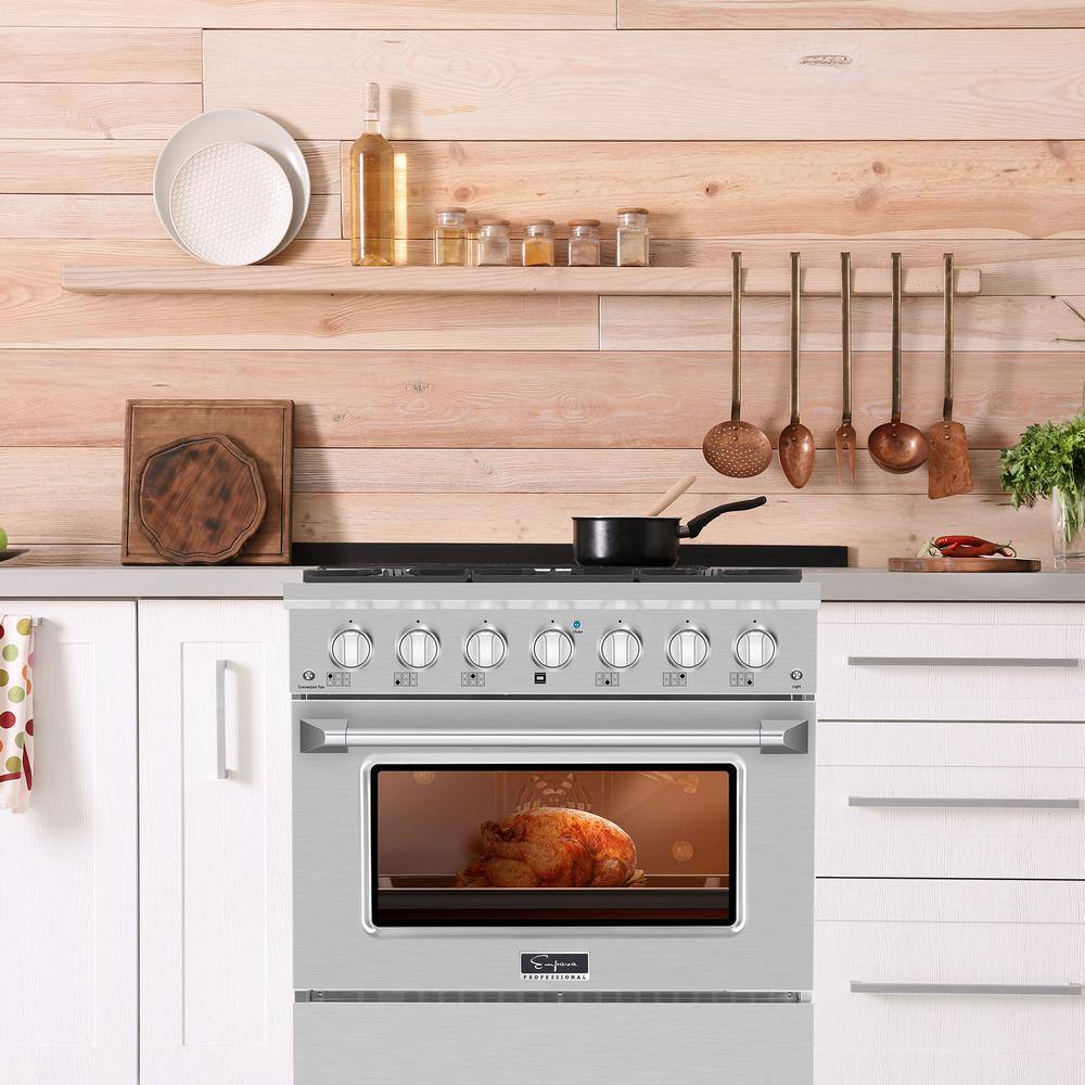 Empava 36 in. 5.2 cu. ft. Single Oven Gas Range with 6 Sealed Ultra High-Low Burners in Stainless Steel EMP-36GR08