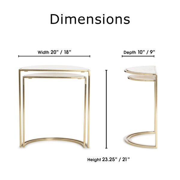 Adore Decor Kingston Gold Nesting Side Table， Set of 2， White/Gold